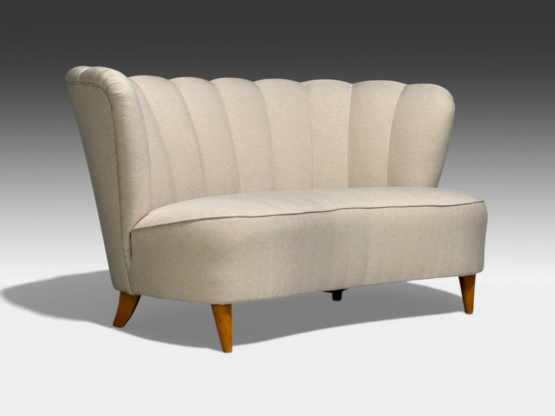 Carl-Johan Boman, Settee, Beige Linen, Wood, Finland, 1950s - 3