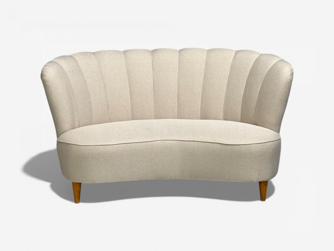 Carl-Johan Boman, Settee, Beige Linen, Wood, Finland, 1950s - 4
