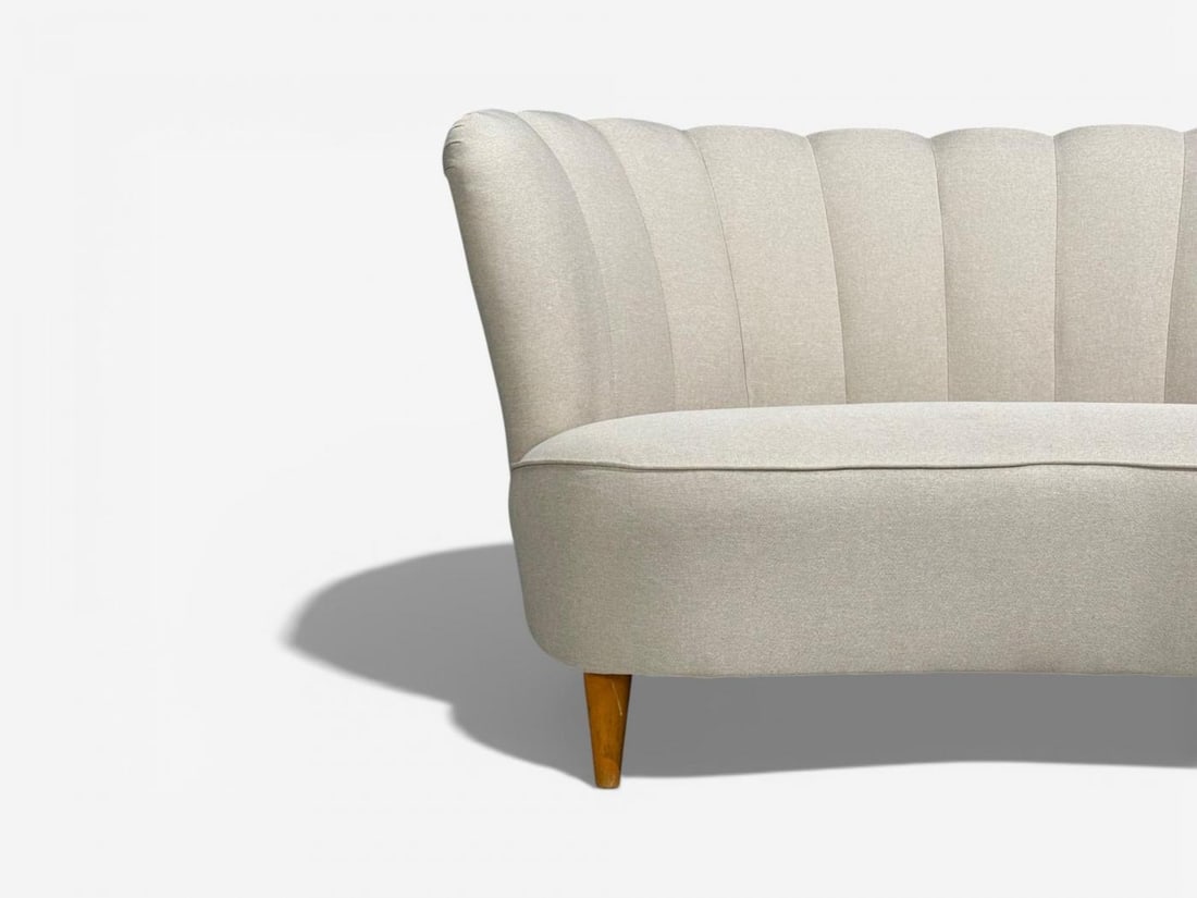 Carl-Johan Boman, Settee, Beige Linen, Wood, Finland, 1950s - 5