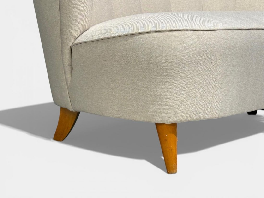 Carl-Johan Boman, Settee, Beige Linen, Wood, Finland, 1950s - 7
