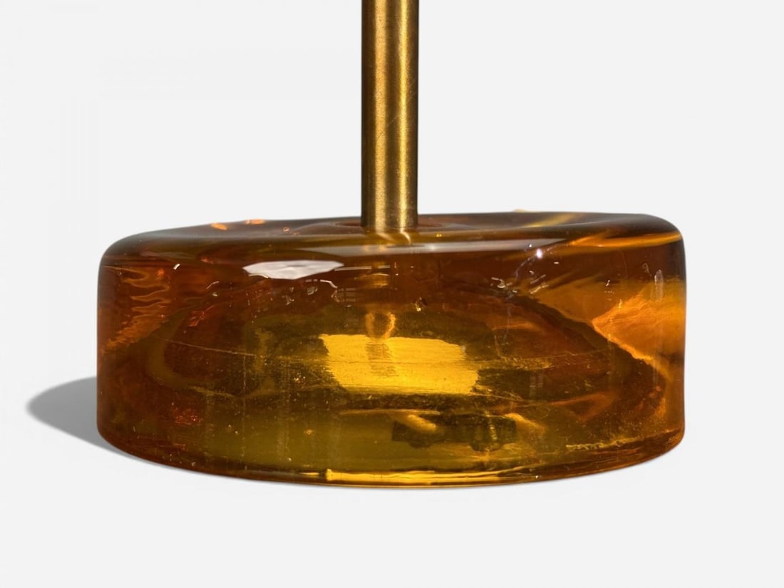 Nybro Armaturfabrik, Table Lamps, Amber Glass, Brass, Sweden, 1970s - 7