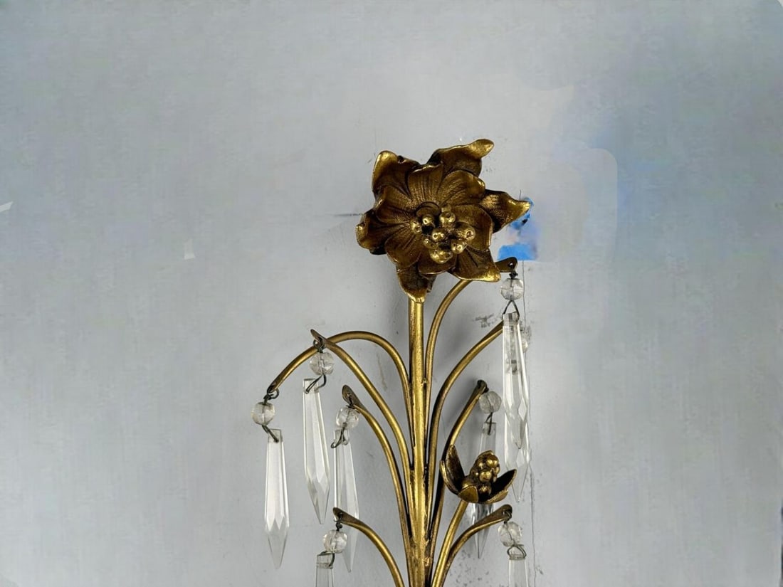 French Louis XV, Bronze, Cut Crystal, Large Wall Sconces, France, 1930s - 5