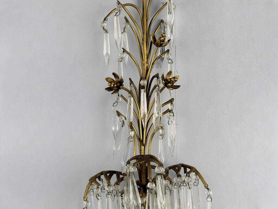 French Louis XV, Bronze, Cut Crystal, Large Wall Sconces, France, 1930s - 6