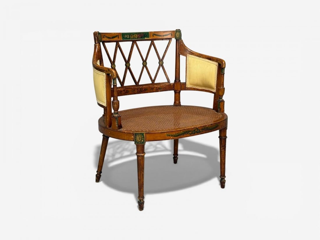 Adams Style, Chair and Ottoman, Painted Wood, Fabric, USA, 1930s - 10