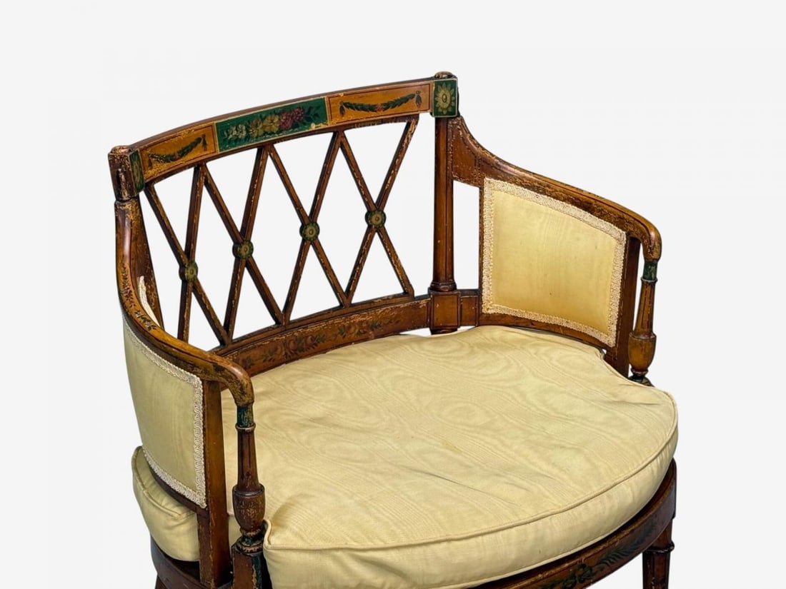 Adams Style, Chair and Ottoman, Painted Wood, Fabric, USA, 1930s - 3