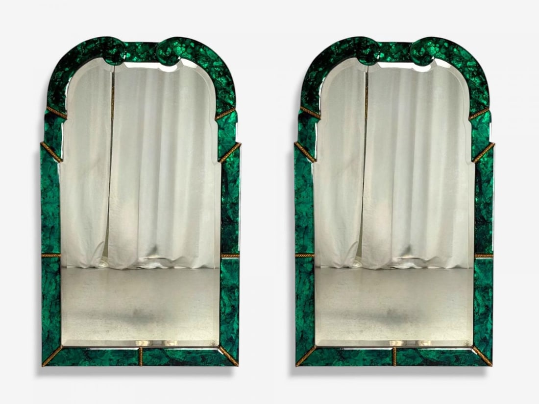 Art Deco Style, Green Antiqued Beveled Glass, Venetian Wall Mirrors, 21st c. - 2