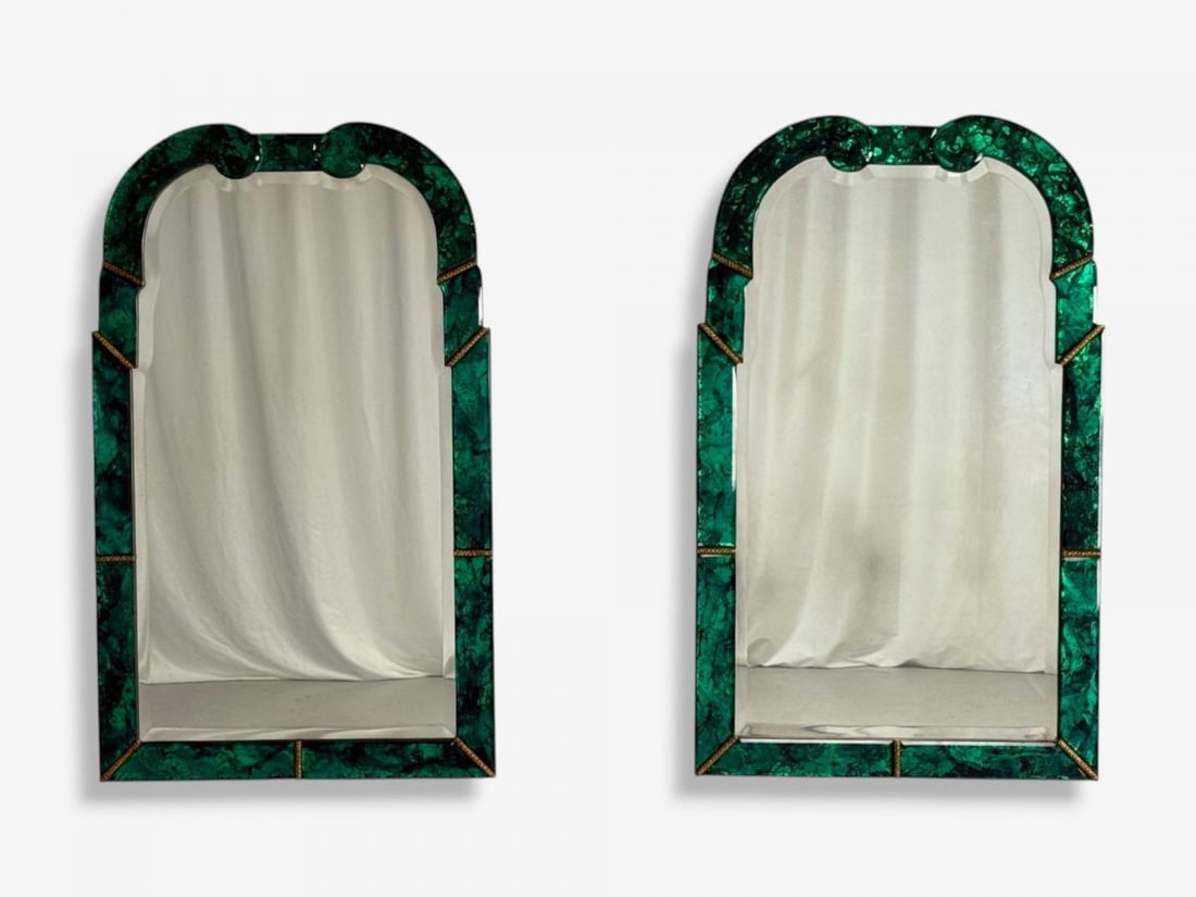 Art Deco Style, Green Antiqued Beveled Glass, Venetian Wall Mirrors, 21st c. - 8