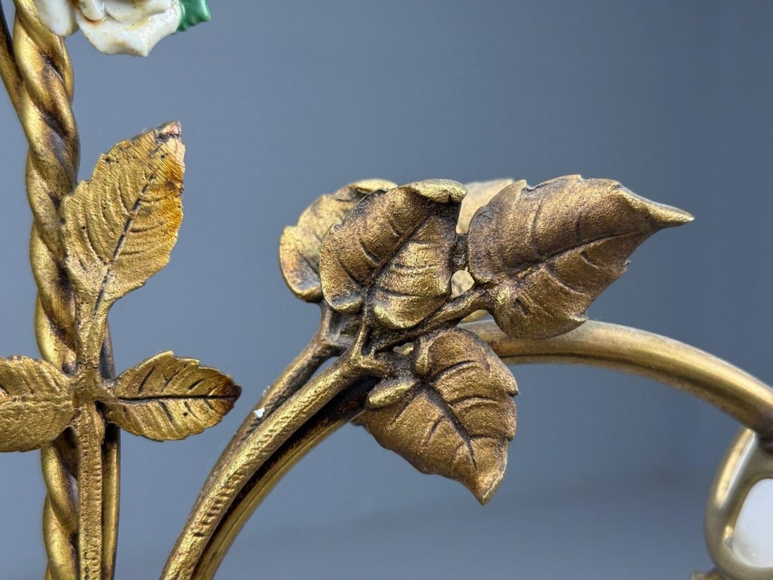 Belle Epoque Style, Basket Chandelier, Bronze, Porcelain, 1940s - 8