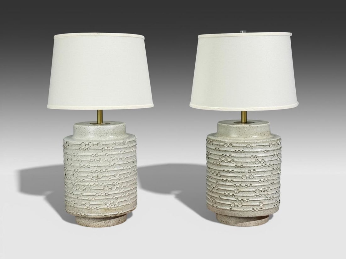 David Cressey, Earthtone Glaze Ceramic, Large Table Lamps, USA, 1970s - 2
