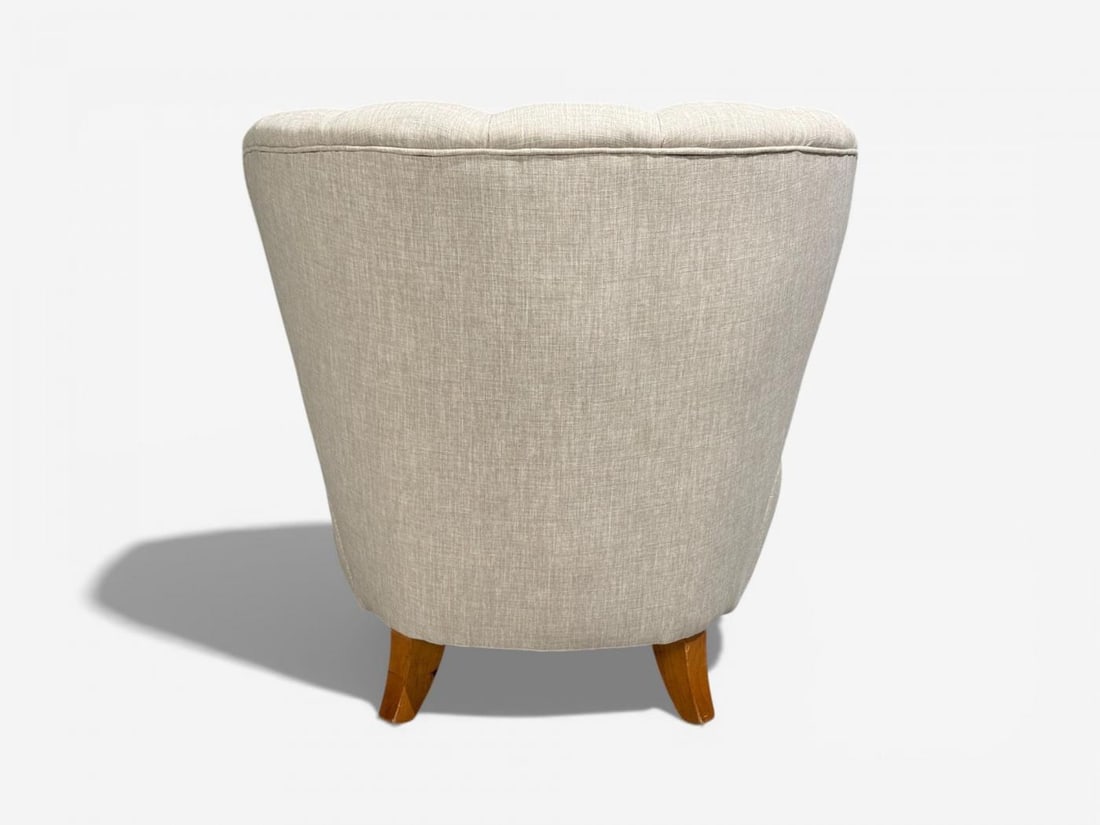 Carl-Johan Boman, Easy Chairs, Beige Linen, Wood, Finland, 1950s - 12