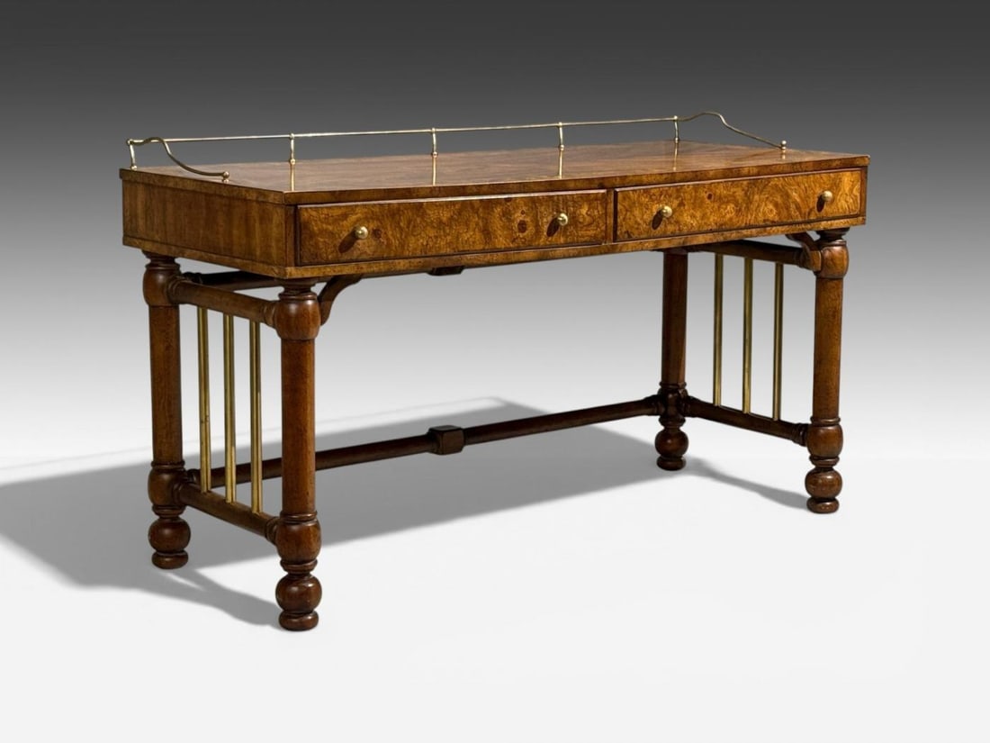 Mastercraft Style, Hollywood Regency, Writing Desk, Burl, Brass, USA, 1960s - 3