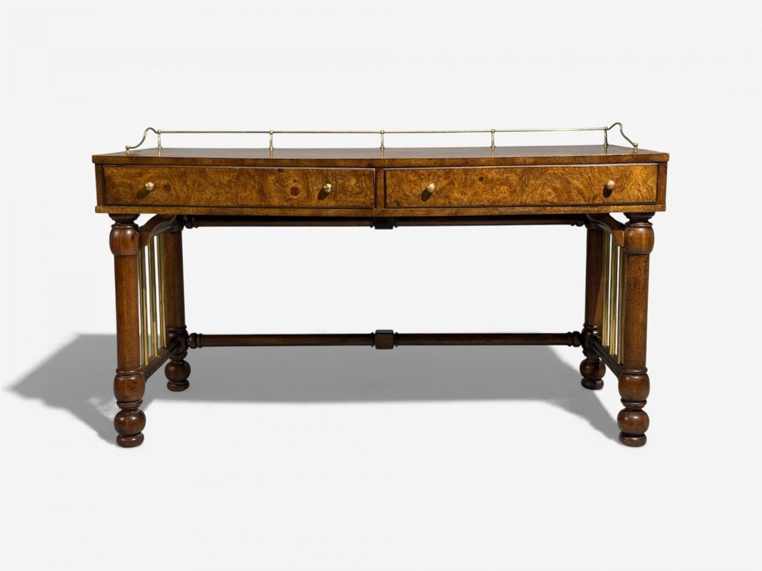 Mastercraft Style, Hollywood Regency, Writing Desk, Burl, Brass, USA, 1960s - 4