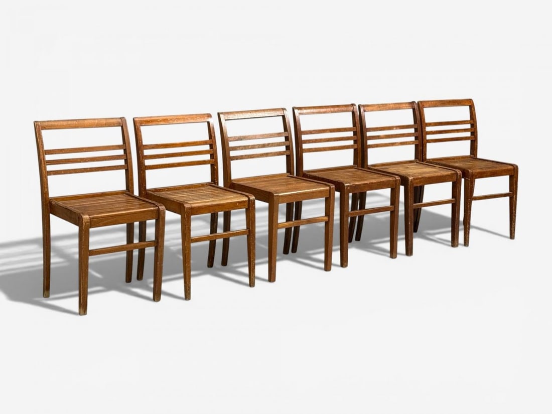 Rene Gabriel, Reconstruction Era Dining Chairs, Beech Wood, France, 1940s - 5