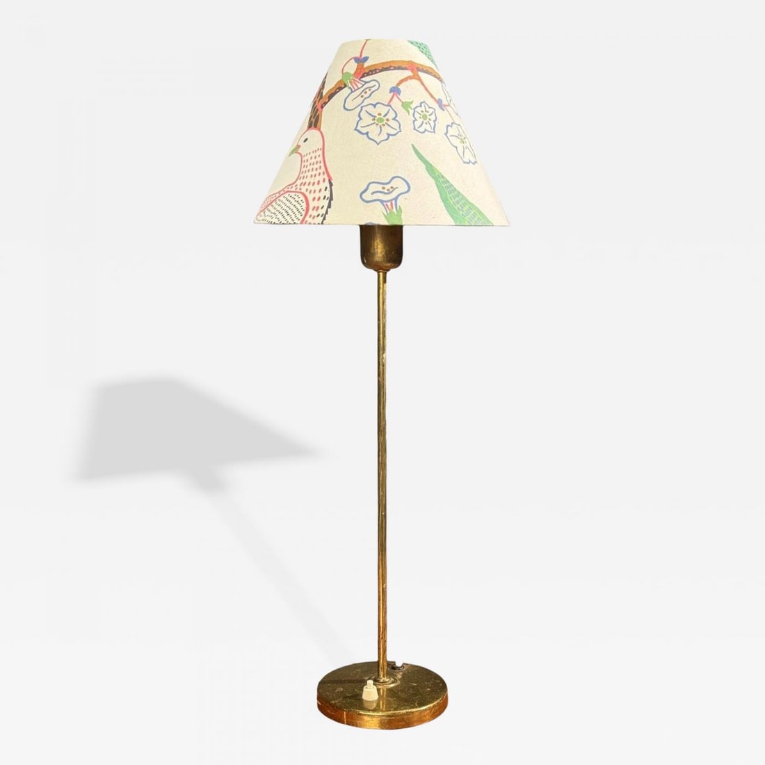 Karlskrona Lampfabrik, Table Lamp, Brass, Josef Frank Fabric, Sweden, 1940s (1 of 10)