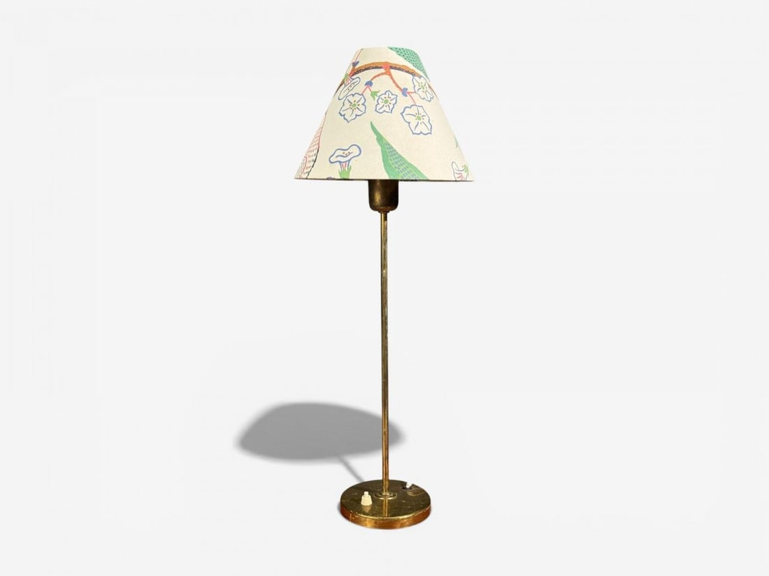 Karlskrona Lampfabrik, Table Lamp, Brass, Josef Frank Fabric, Sweden, 1940s - 2