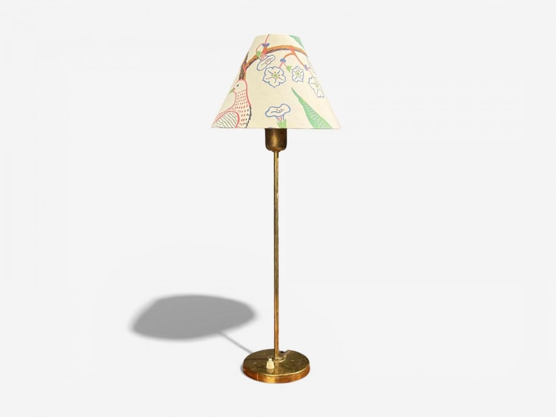 Karlskrona Lampfabrik, Table Lamp, Brass, Josef Frank Fabric, Sweden, 1940s - 5