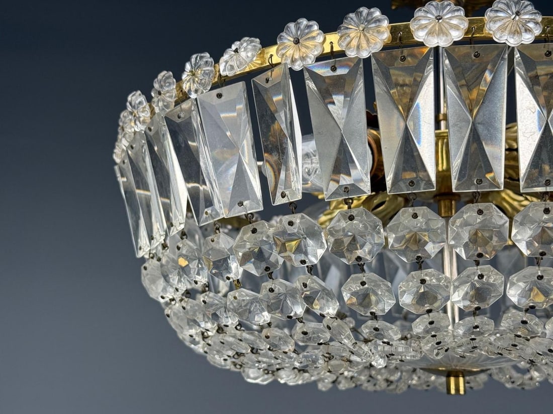 Neoclassical, Basket Pendant Light, Bronze, Crystal, France, 20th c. - 5