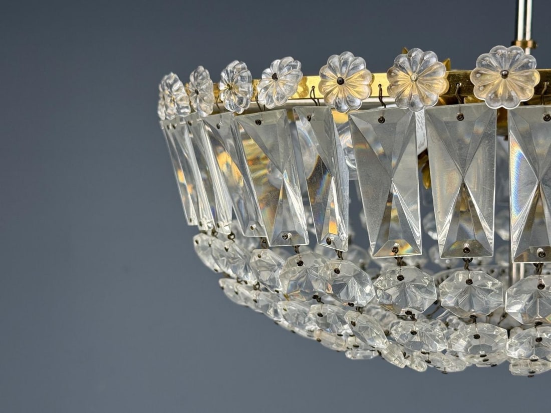 Neoclassical, Basket Pendant Light, Bronze, Crystal, France, 20th c. - 6