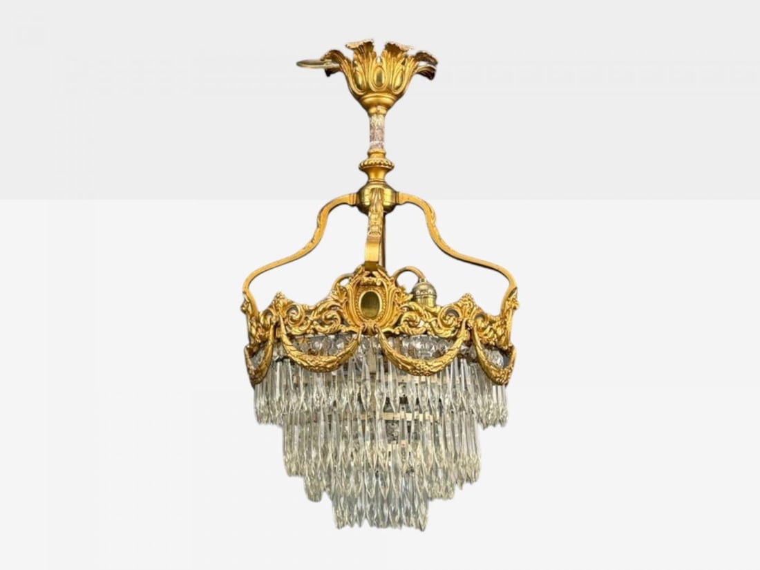 French Louis XVI, Chandelier, Dore Bronze, Crystal, France, 19th Century - 2