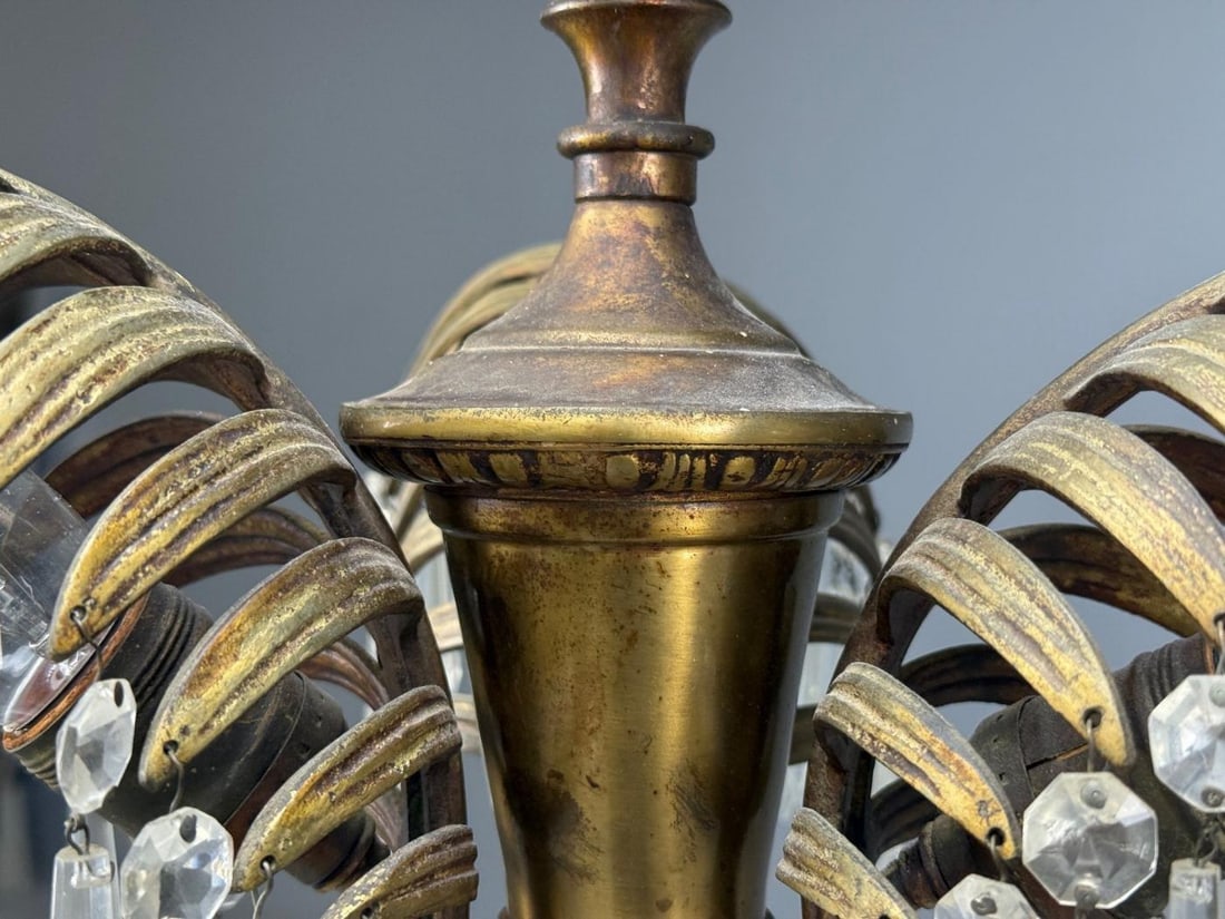 Maison Jansen Style, Palm Leaf Chandelier, Gilt Bronze, Crystal, France, 1940s - 10