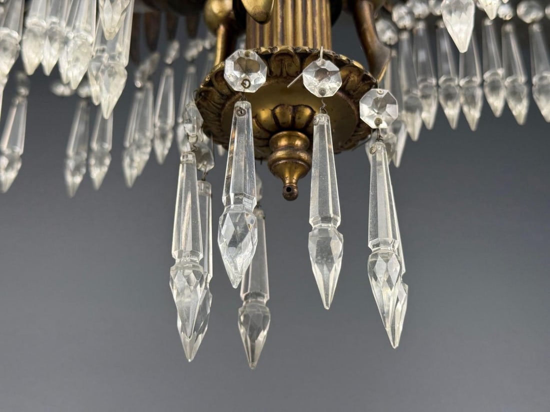 Maison Jansen Style, Palm Leaf Chandelier, Gilt Bronze, Crystal, France, 1940s - 11