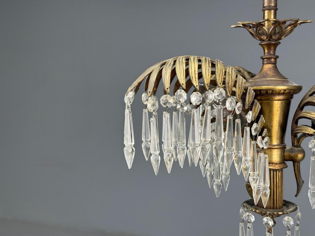Maison Jansen Style, Palm Leaf Chandelier, Gilt Bronze, Crystal, France, 1940s - 6