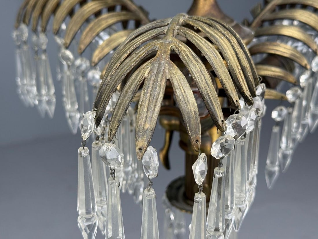 Maison Jansen Style, Palm Leaf Chandelier, Gilt Bronze, Crystal, France, 1940s - 8