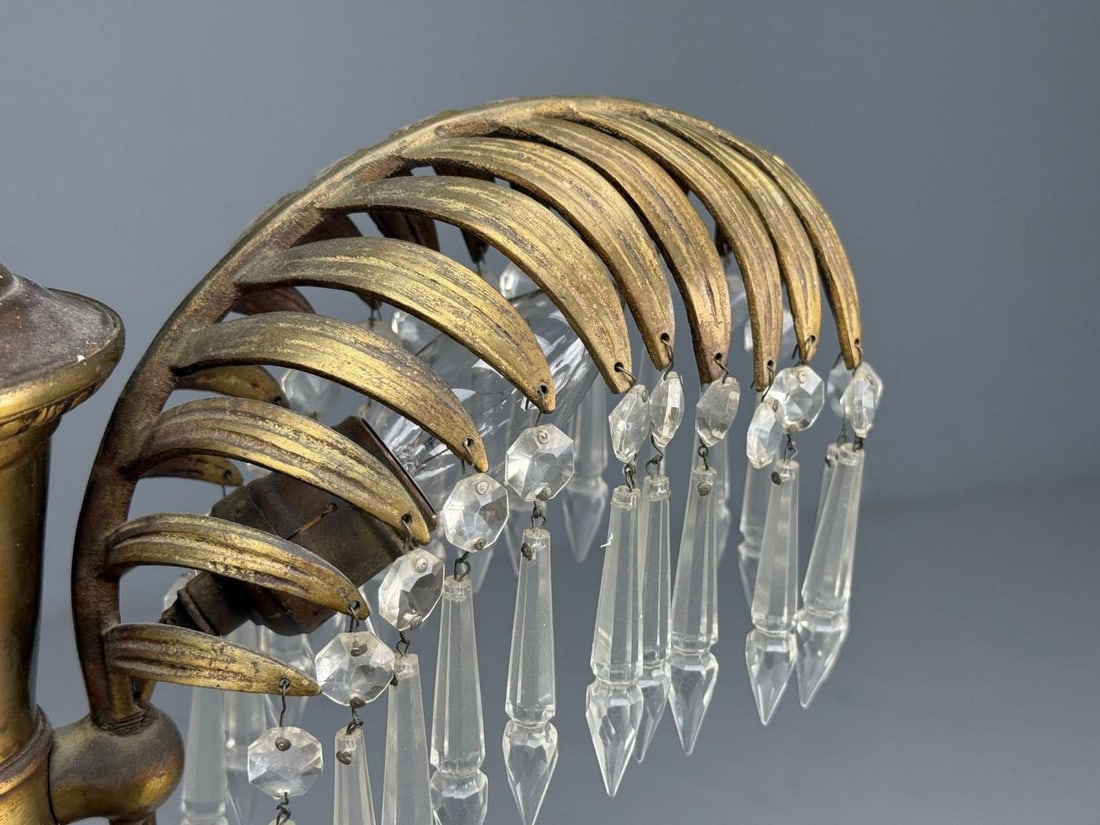 Maison Jansen Style, Palm Leaf Chandelier, Gilt Bronze, Crystal, France, 1940s - 9