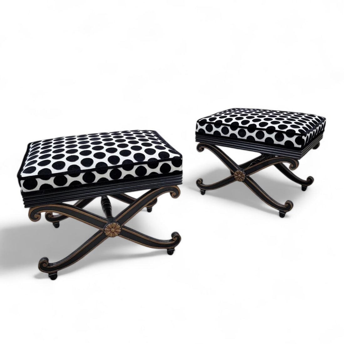 Vintage French Regency Style Ottomans Newly Reupholstered - Pair - 3