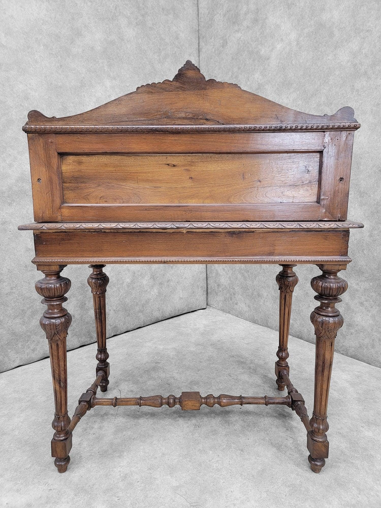 Antique French Carved Oak Petite Writing Desk - 3