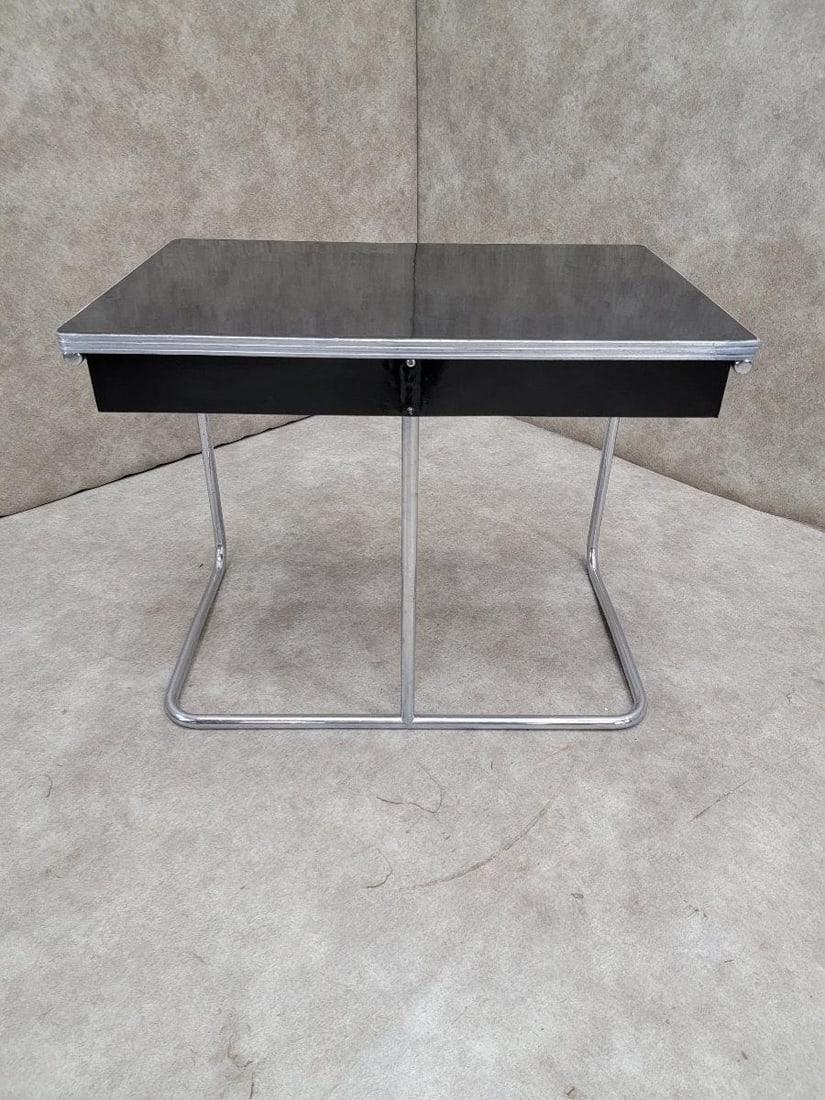 Art Deco Black Enamel Tubular Framed 2 Drawer Desk - 2