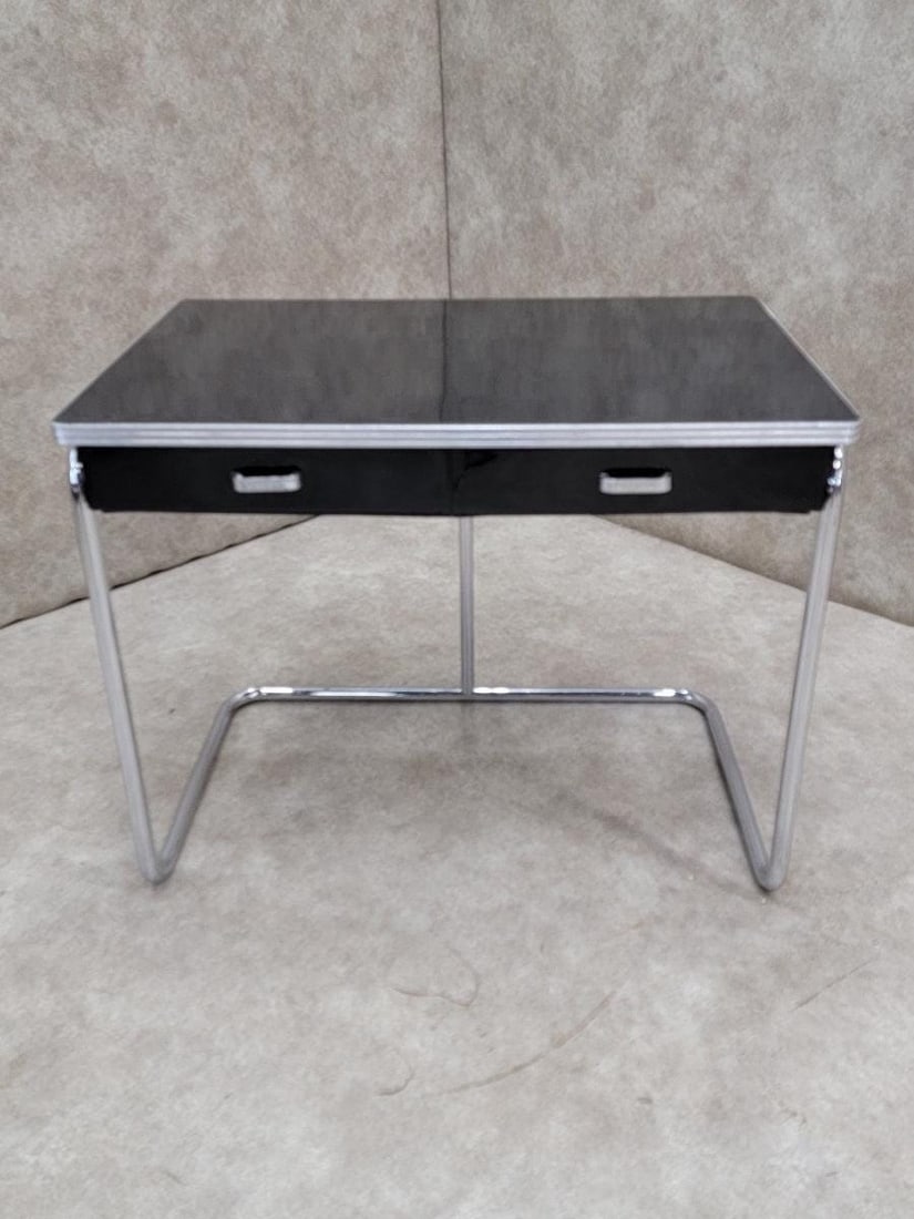 Art Deco Black Enamel Tubular Framed 2 Drawer Desk - 4