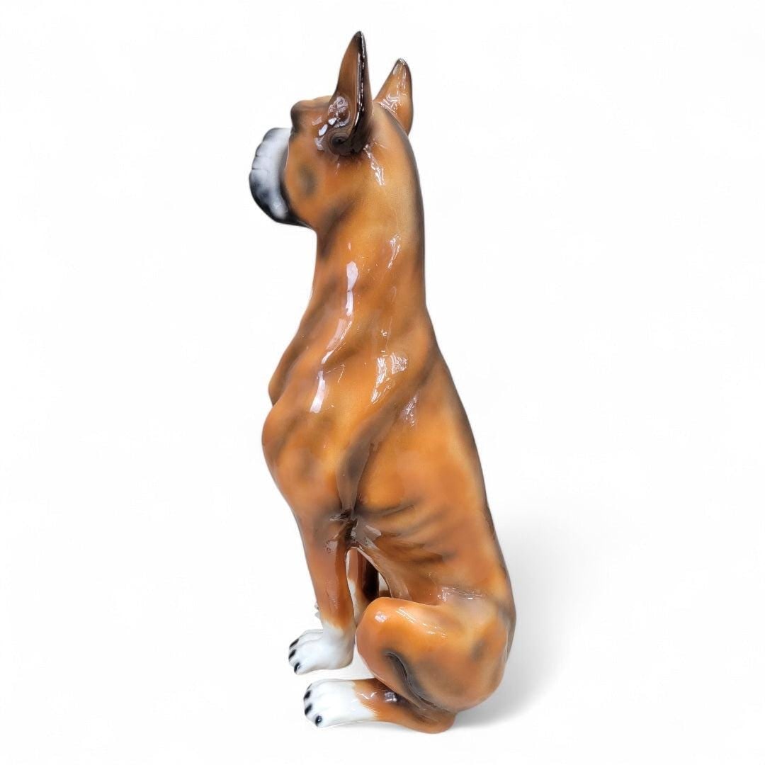Vintage Italian Ceramic Sculpted and Hand Painted Sitting Boxer Guard Dog Statue - 2