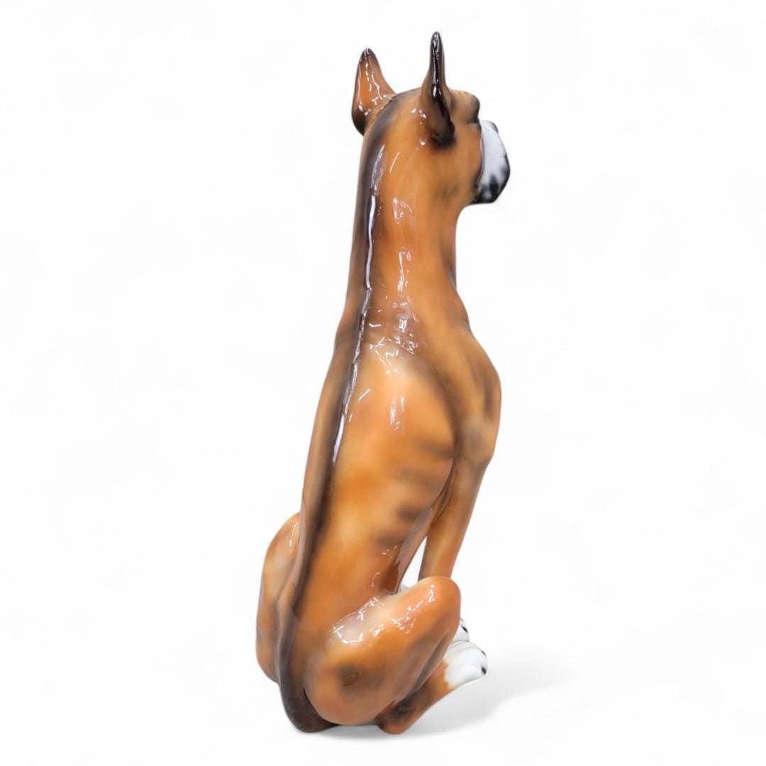 Vintage Italian Ceramic Sculpted and Hand Painted Sitting Boxer Guard Dog Statue - 4