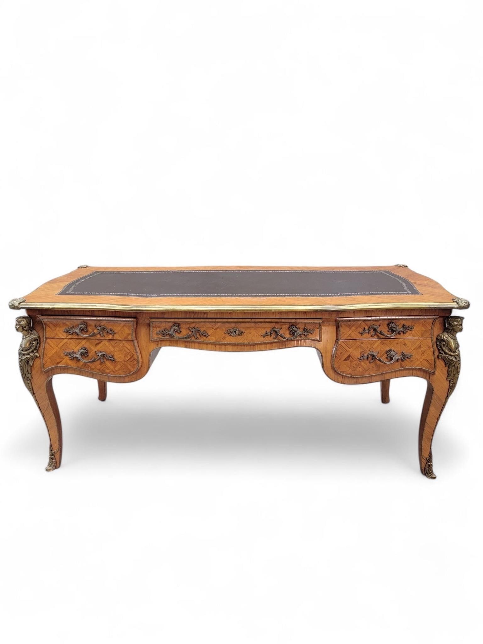 Antique Louis XV Style Inlaid Bureau Plat Writing Desk - 2