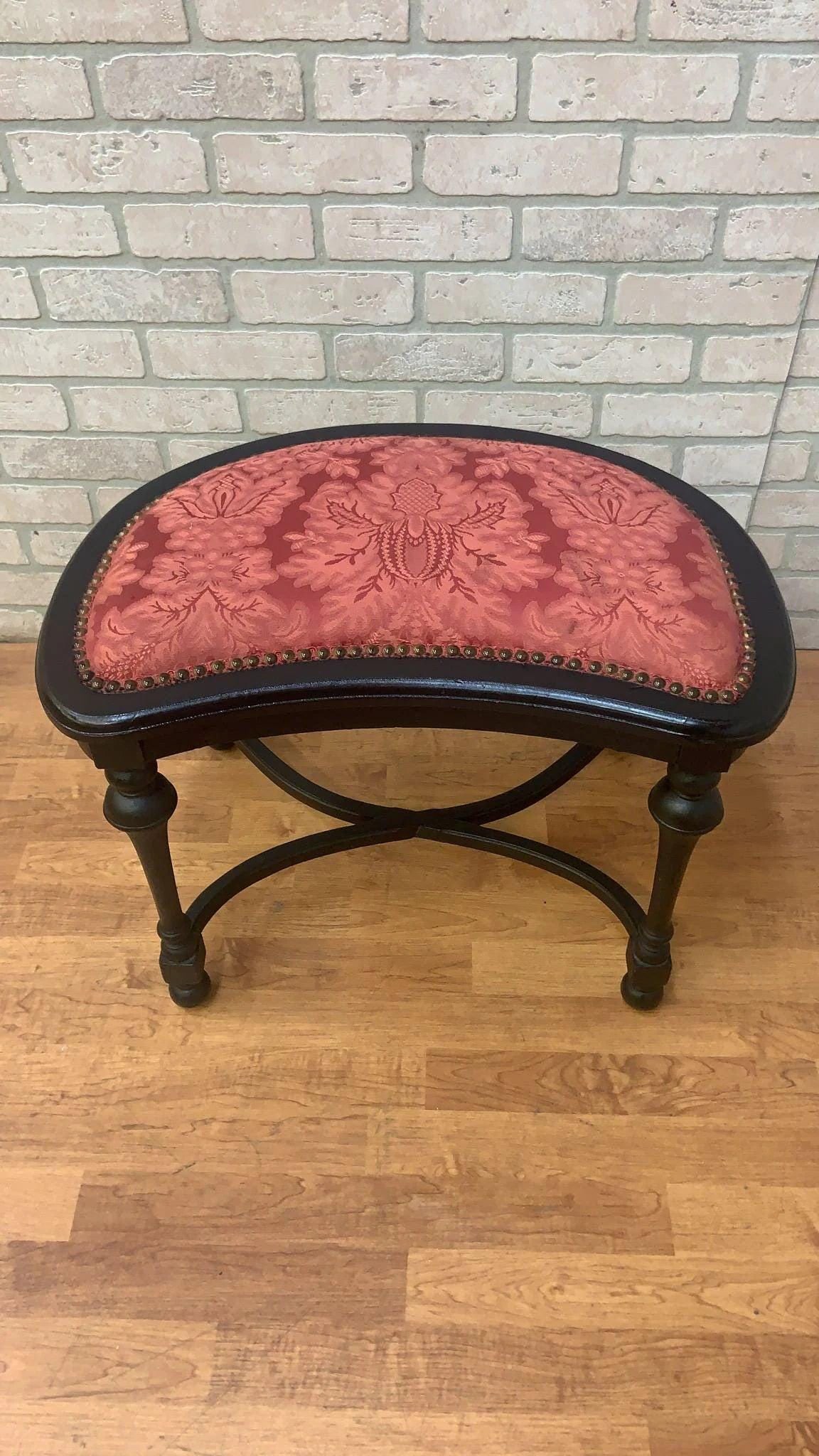 Antique Ebonized Stool Bench with Nail Head Finish - 2