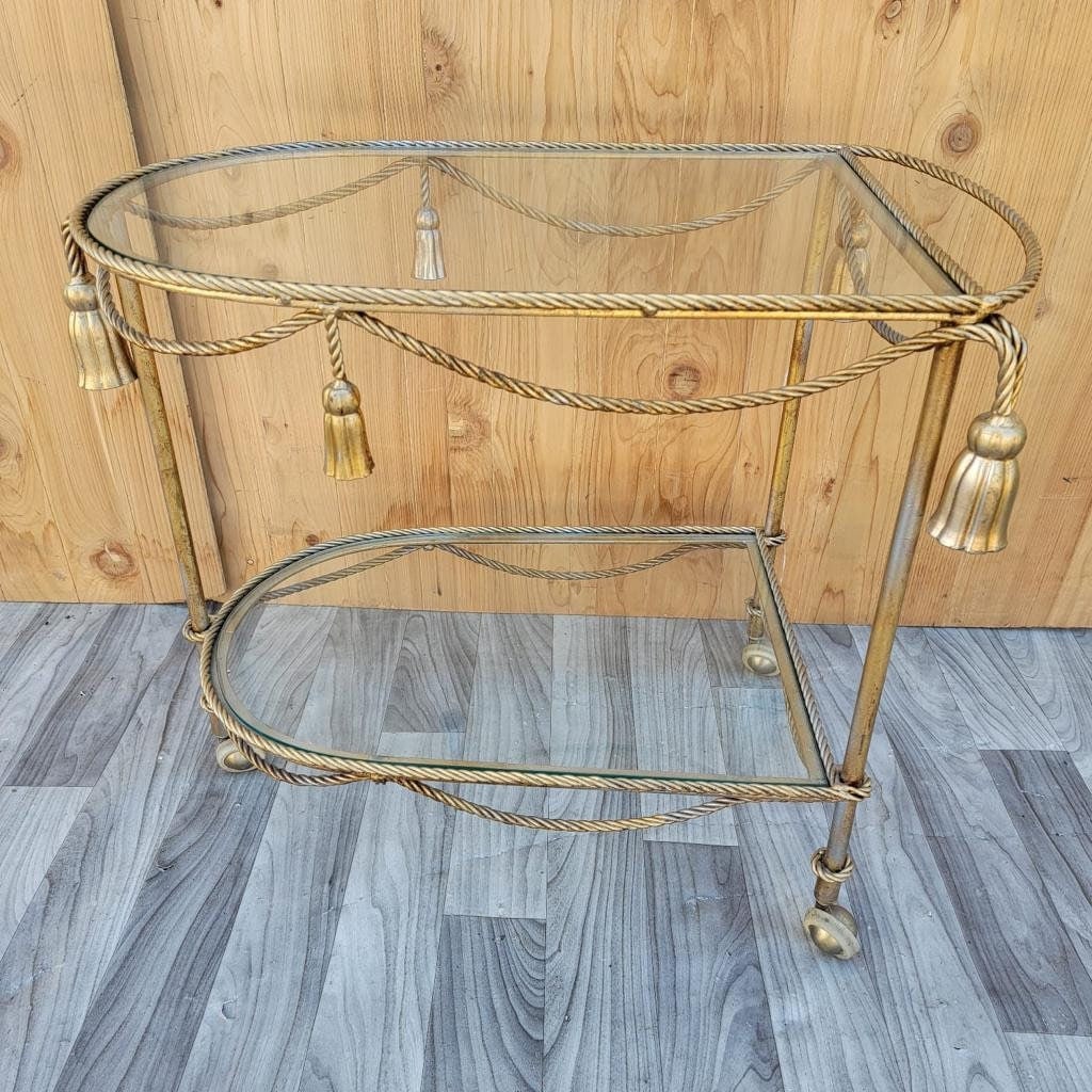 Hollywood Regency Italian Gilt Rope & Tassle Drinks Trolley Bar Cart - 2