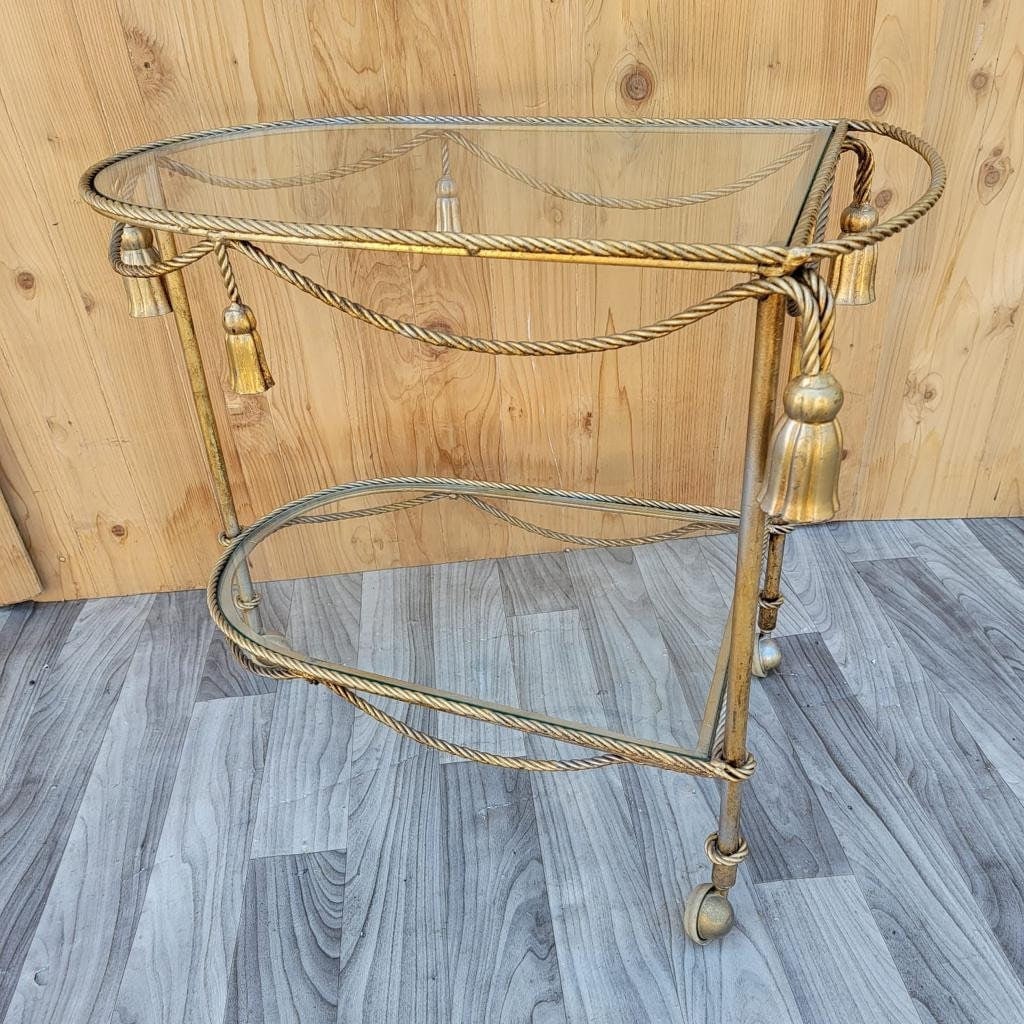 Hollywood Regency Italian Gilt Rope & Tassle Drinks Trolley Bar Cart - 4