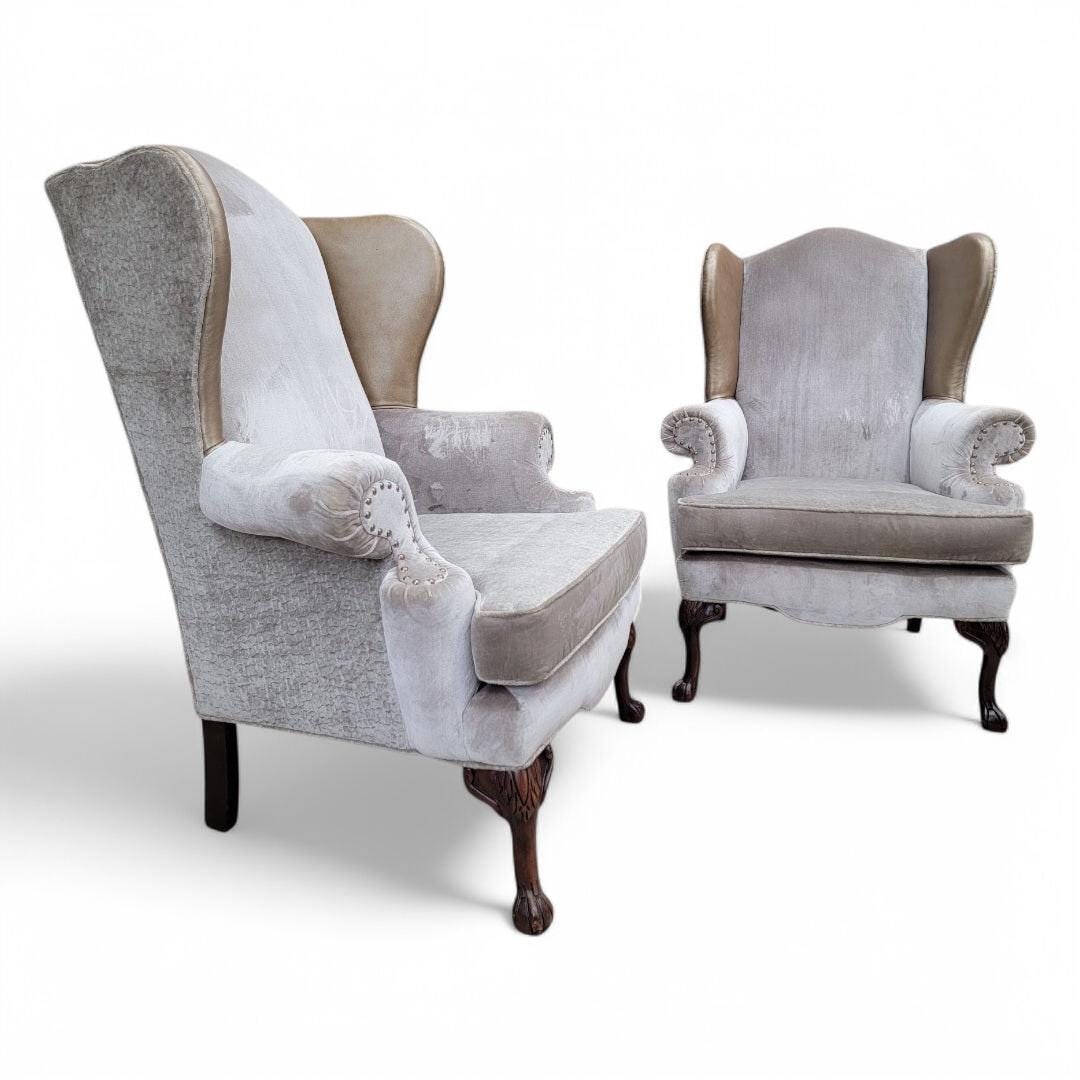 Vintage Queen Anne Style Wingback Lounge Chairs - Pair - 2
