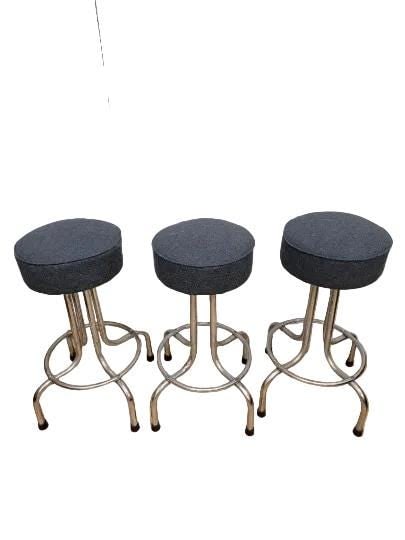 Vintage Industrial Swivel Bar Stools Newly Reupholstered - 3 - 3