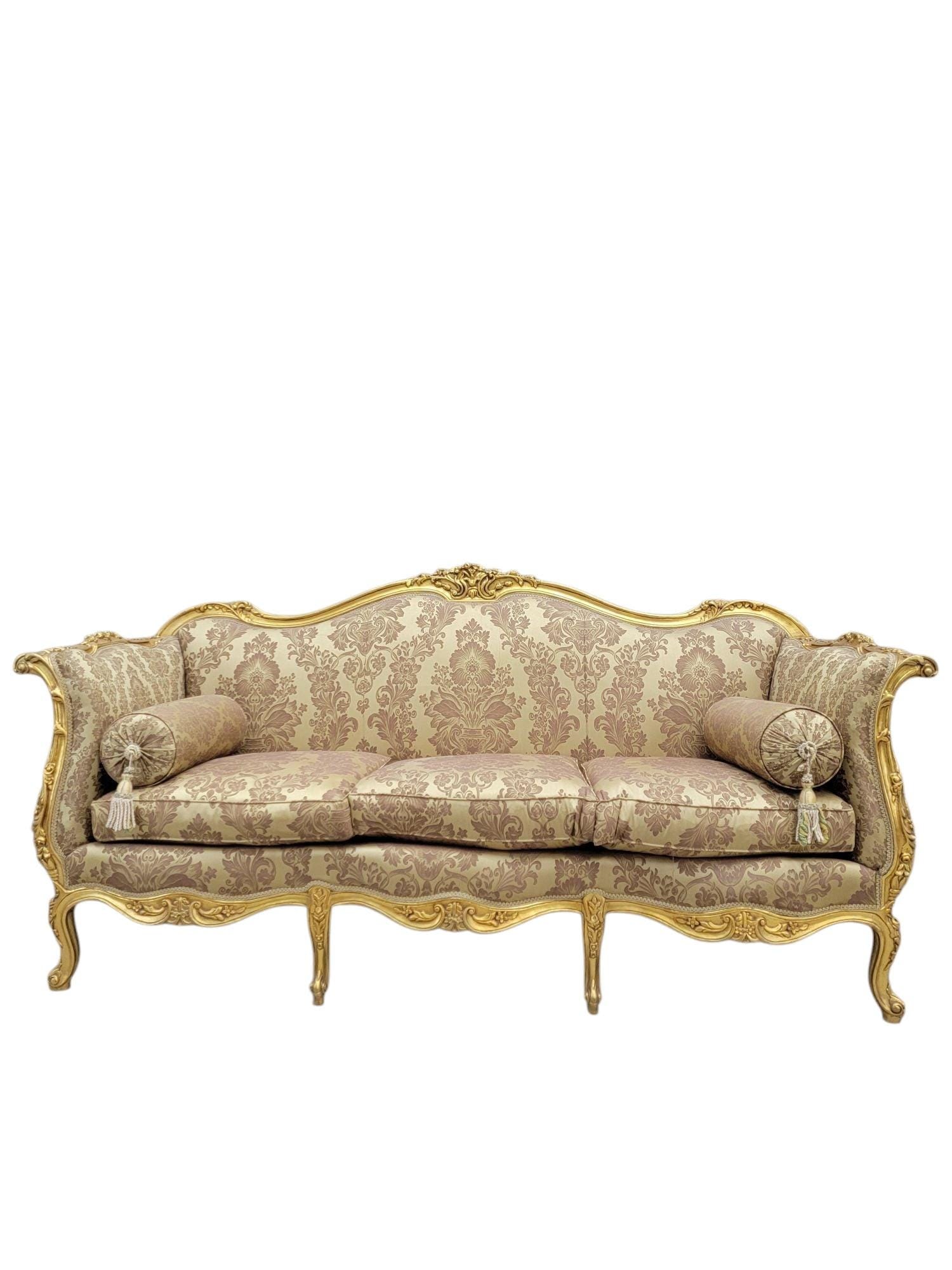 Antique French Regency Style Carved Gilded 5 Piece Parlor Set - 2