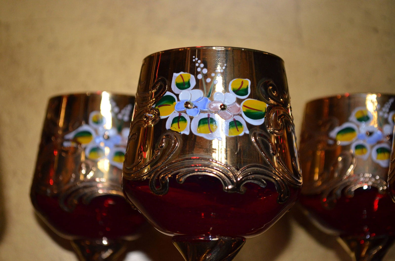 Vintage Czech Republic Hand Painted Decanter and Glasses - 12 Piece Set - 4