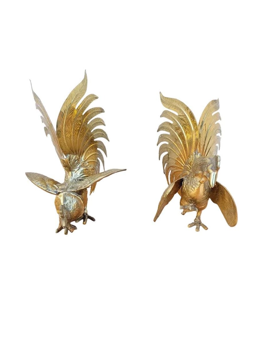 Vintage Fighting Roosters, Book Ends, Sculptural Pieces - Set of 2 - 4