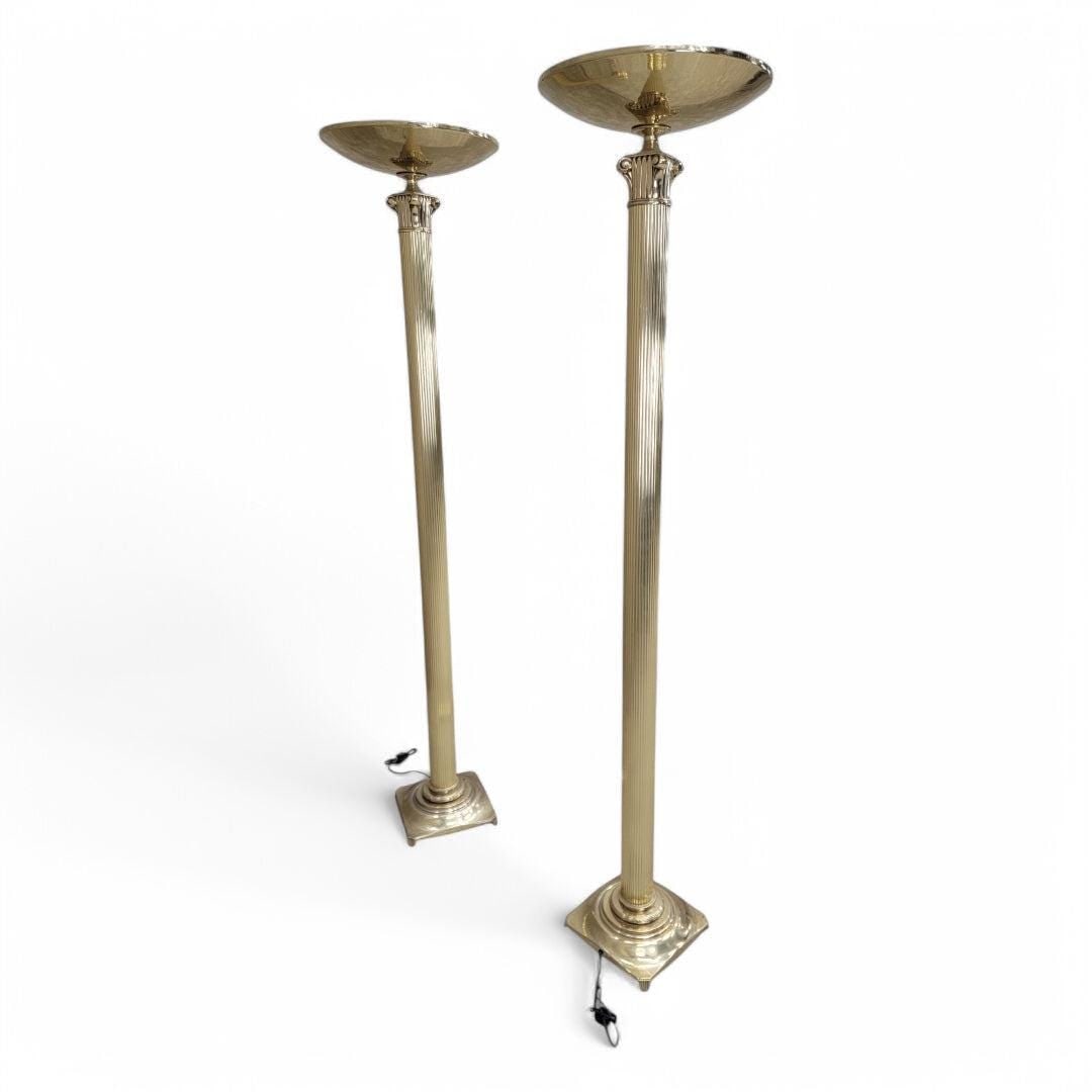 Art Deco Rembrandt Brass Corinthian Column Torchiere Floor Lamp - Pair - 4