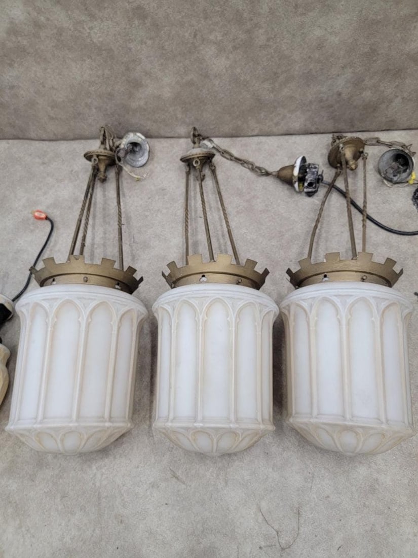 Antique Victorian Milk Glass Light Pendants - Set of 2 - 2