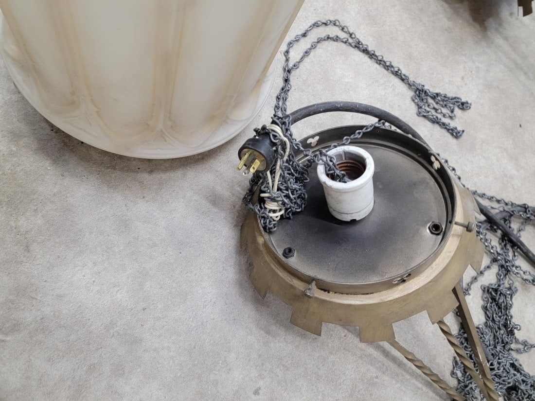 Antique Victorian Milk Glass Light Pendants - Set of 2 - 3