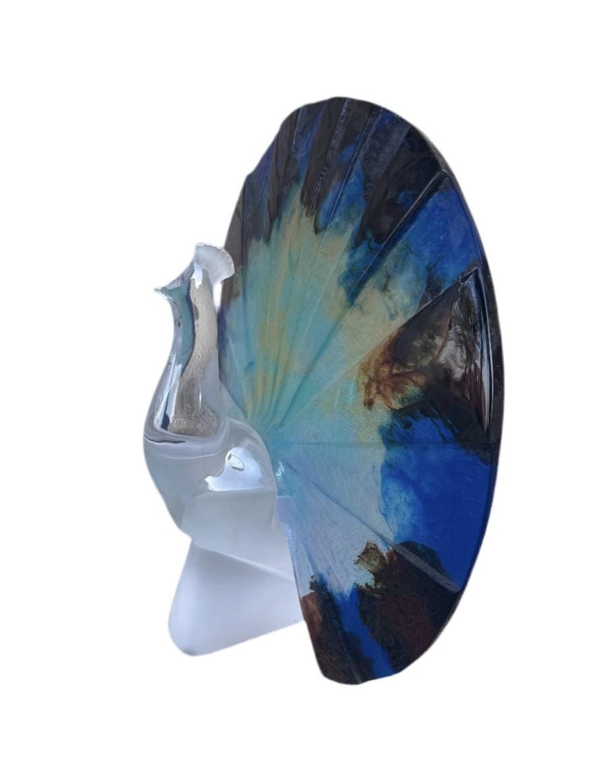 Vintage French Signed Daum Art Glass Pate de Verre Peacock Sculpture/Figurine - 4