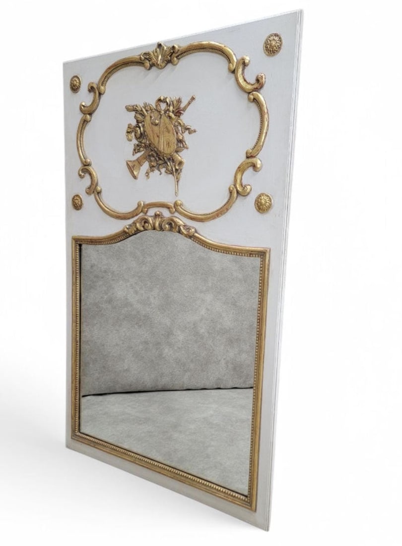 Antique Louis XVI Style White French Trumeau Wall Mirror - 2