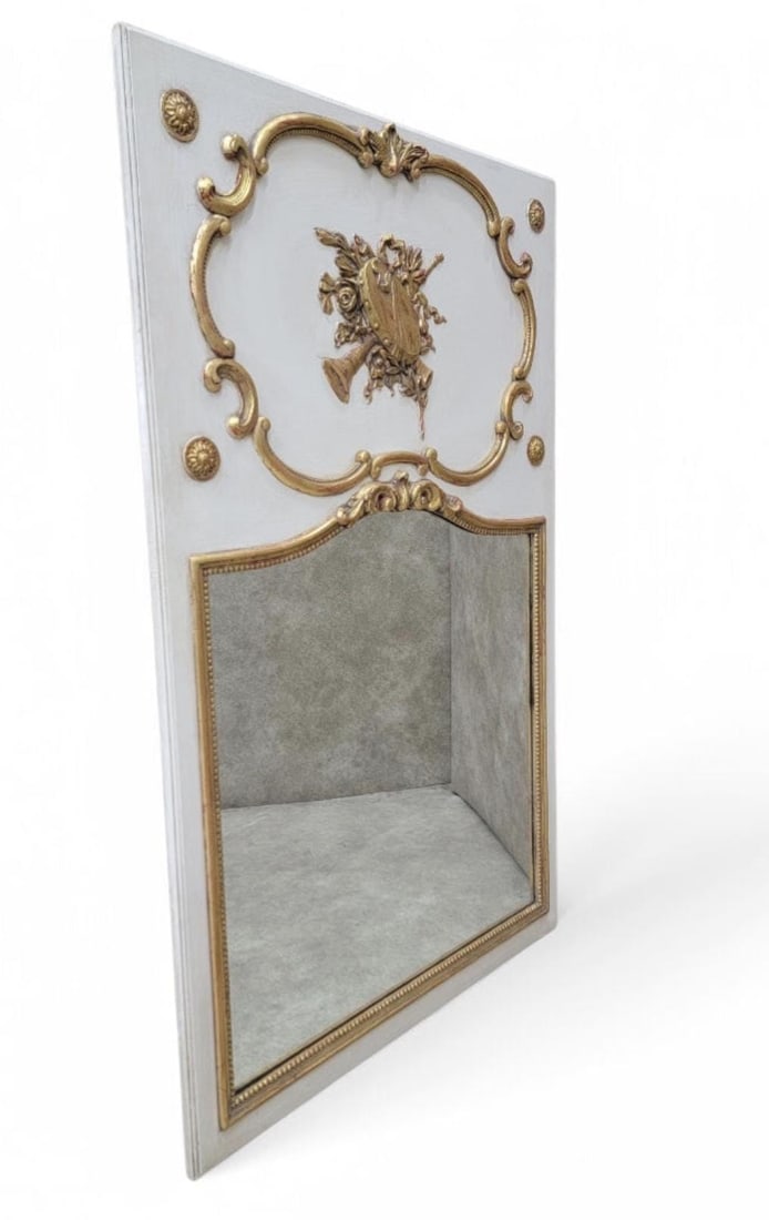 Antique Louis XVI Style White French Trumeau Wall Mirror - 3