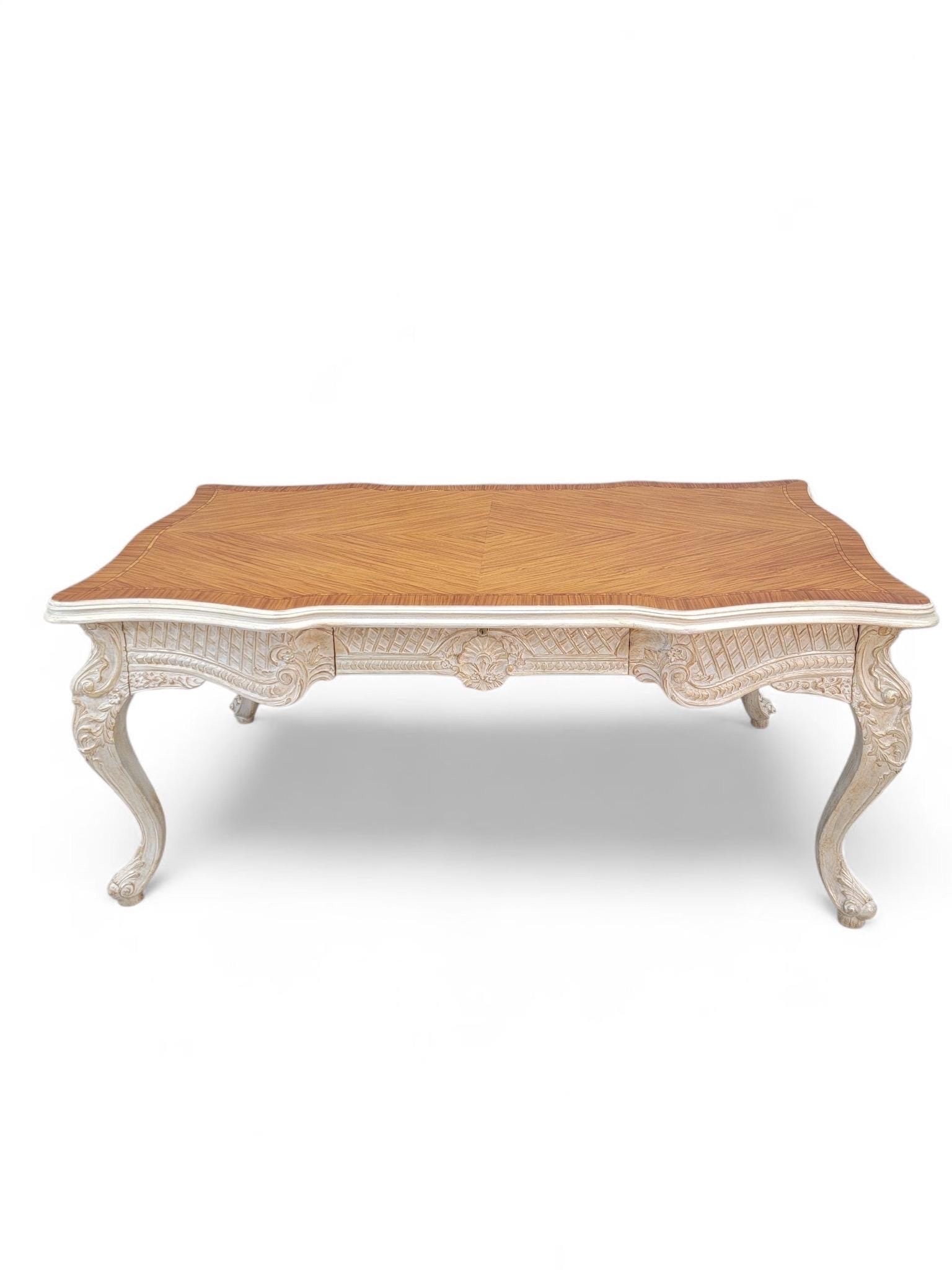 Vintage French Provincial Style Carved Antique White Writing Desk - 2